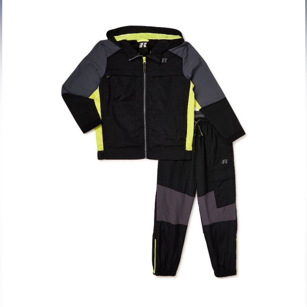 Russel boys nylon jacket & jogger set black charcoal
